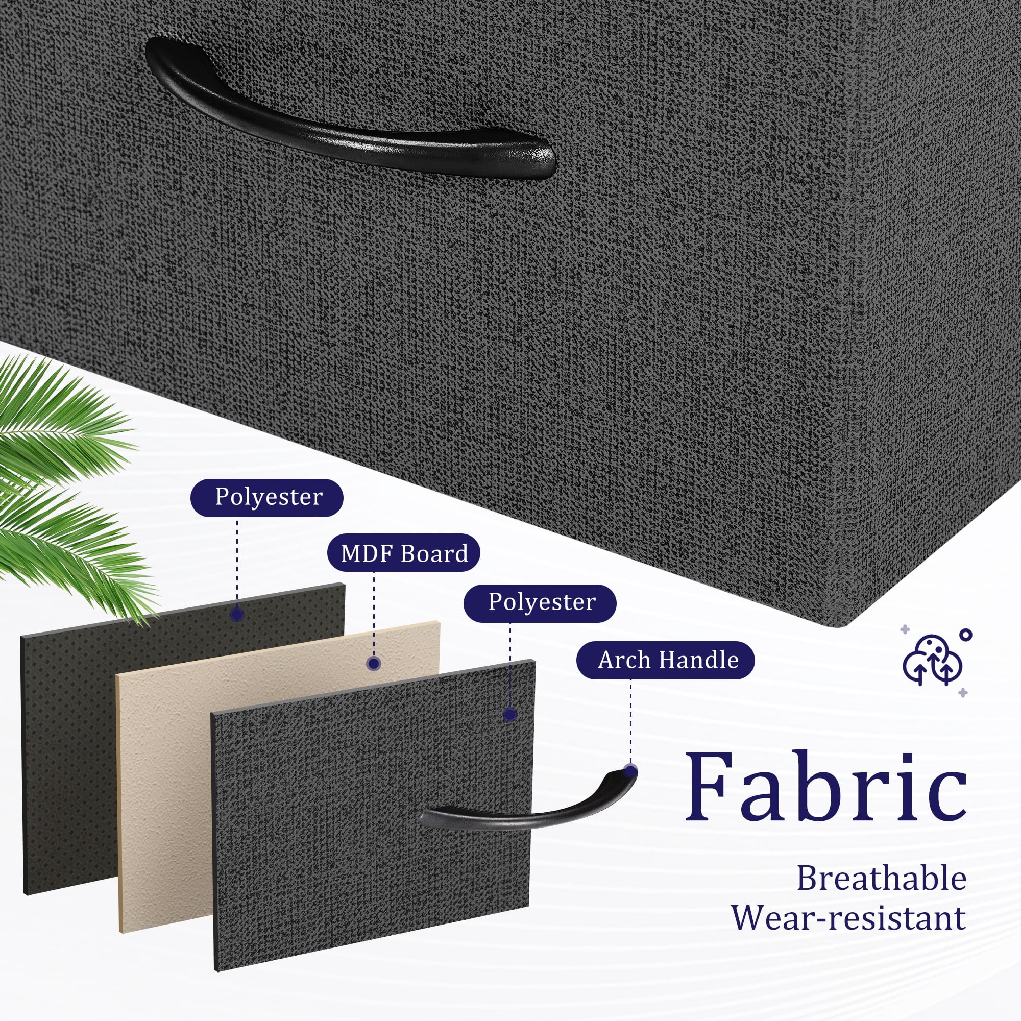 EDX 5 Drawer Dresser, Wide Chest of Drawers Nightstand Storage Tower Storage Fabric Dresser with Wood Top for Living Room, Bedroom, Hallway,Black