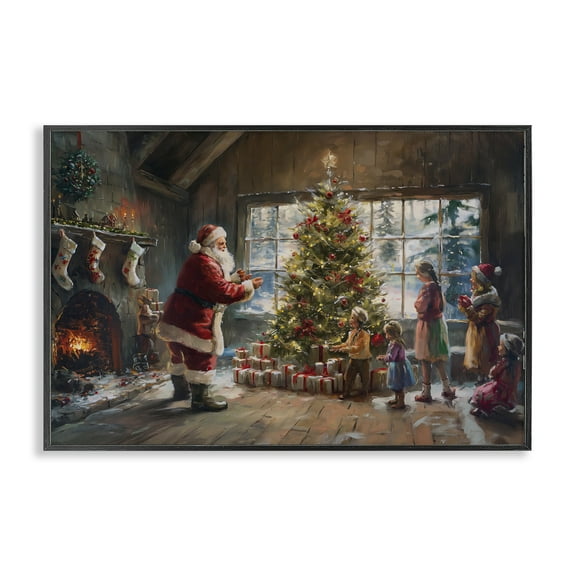 Stupell Industries Christmas Morning Family Holiday Painting Black Framed Art Prints Wall Art, 18 x 12