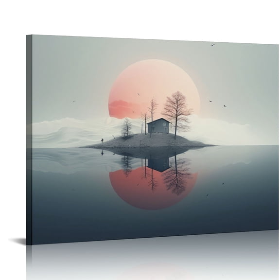 COMIO Abstract Guitar Tree Island Canvas Wall Art Modern Music Themed Paintings Abstract Guitar Posters Painting Prints Poster for Bedroom Living Room Decor Framed Ready to Hang