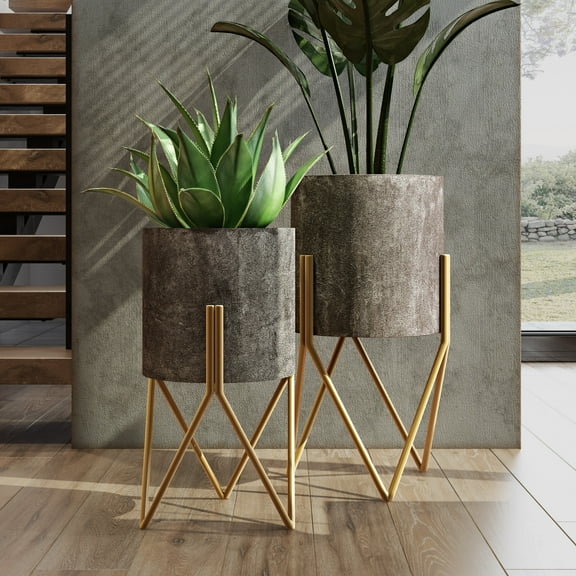 Jarvis Mid Century Modern Metal Indoor Pot Planters (Set of 2) - 24" x 12"