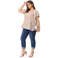 thumbnail image 3 of Women's Plus Size Blouses Flare Sleeve V Neck Floral Tops Pink 3X, 3 of 7
