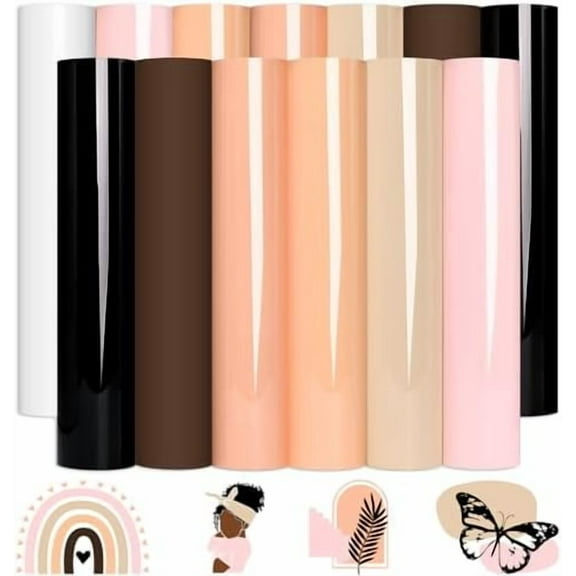 Skin Tone Permanent Vinyl - 13 Sheets Bundle 12"x12" Brown Tan Craft Vinyl Sheets Cream Beige Adhesive Vinyl Craft Cutters DIY Projects for Cricut Silhouette Cameo