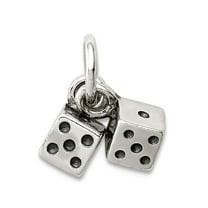 925 Sterling Silver Solid Polished Moveable Oxidized Antique Dice Charm 11x11mm Wide Pendant Necklace for Women