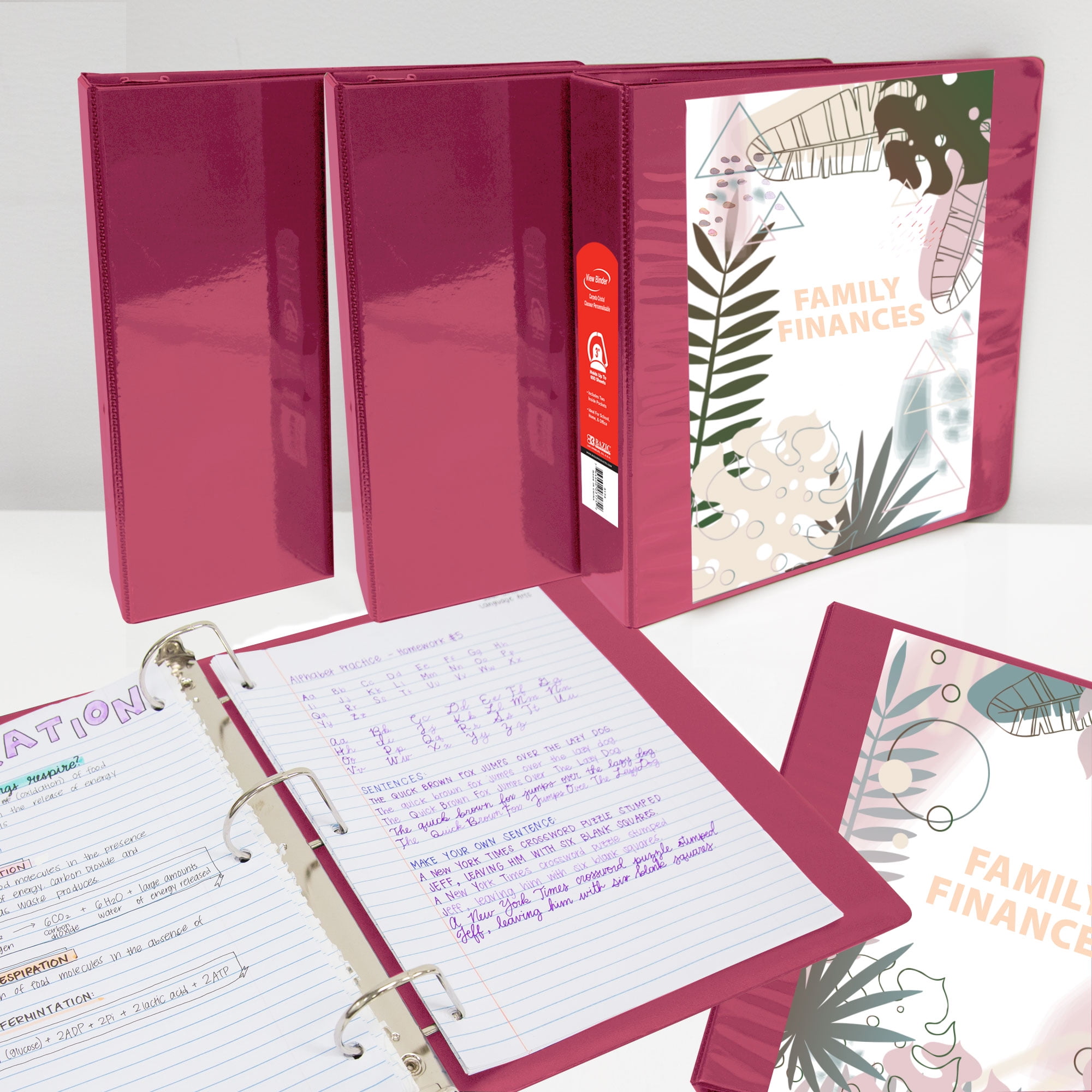 BAZIC 3 Ring Binder 2" View Binders Slant D Ring Burgundy, Hold 500 Sheets, 12-Count