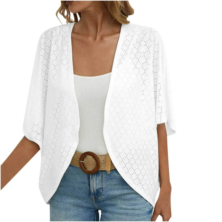 BSDJILFG Summer Cardigans for Women Lightweight Boho Eyelet Tops Open Front  Kimono Cardigan for Dress Office Workwear - Walmart.com