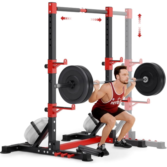 Soporte para sentadillas YOLEO con barra ajustable y brazos de seguridad