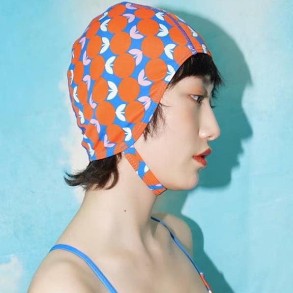 TELOLY Swim Cap for Women, Nylon Swimming Hat with Adjustable Chin Strap, Adults Bath Swimming Caps for Long Thick Curly Hair, Non-Waterproof