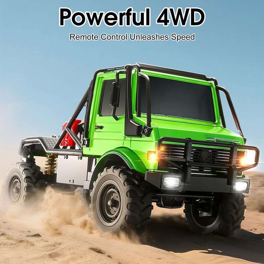 1/18 RC Semi-Truck for Adults, MN-333 Unimog Off-Road RC Rock Crawler, 4WD RC Truck RTR Transport Car Alloy Model for Hobby Toy Gifts (Green)