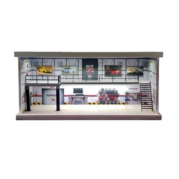 Diorama 1/64 Diecast Car Garage Model, LED Lighting 2-Layer Parking Lot Building Model, Diecast Model Car Display Case Collection Gift US