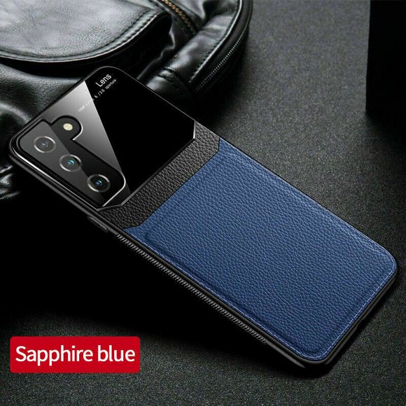 ROBINSON Étui en Cuir Étui Arrière Protectrice Étui de Téléphone Étui Arrière en Verre pour Samsung Galaxy S22 Plus (Bleu)