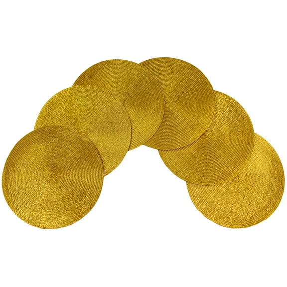 Christmas Carol Woven Spiral Table Placemats 15 Inches Round Set of 6 Non-Slip Dining & Kitchen Table Mats Gold