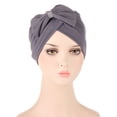 thumbnail image 3 of Clearance! Baberdicy Cancer Head Hat Cap Ethnic Bohemian Bowknot Braid Hair Cover Wrap Turban Headwear Turban Cap Grey, 3 of 6