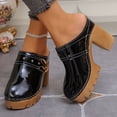 thumbnail image 4 of Dakaela Mules à Talons Épais pour Femmes, Bout Rond Fermé, Sandales à Plateforme à Enfiler, Sabots Confortables Décontractés pour Robe, Chaussures 3,74 Po Noir 9,5, 4 of 8