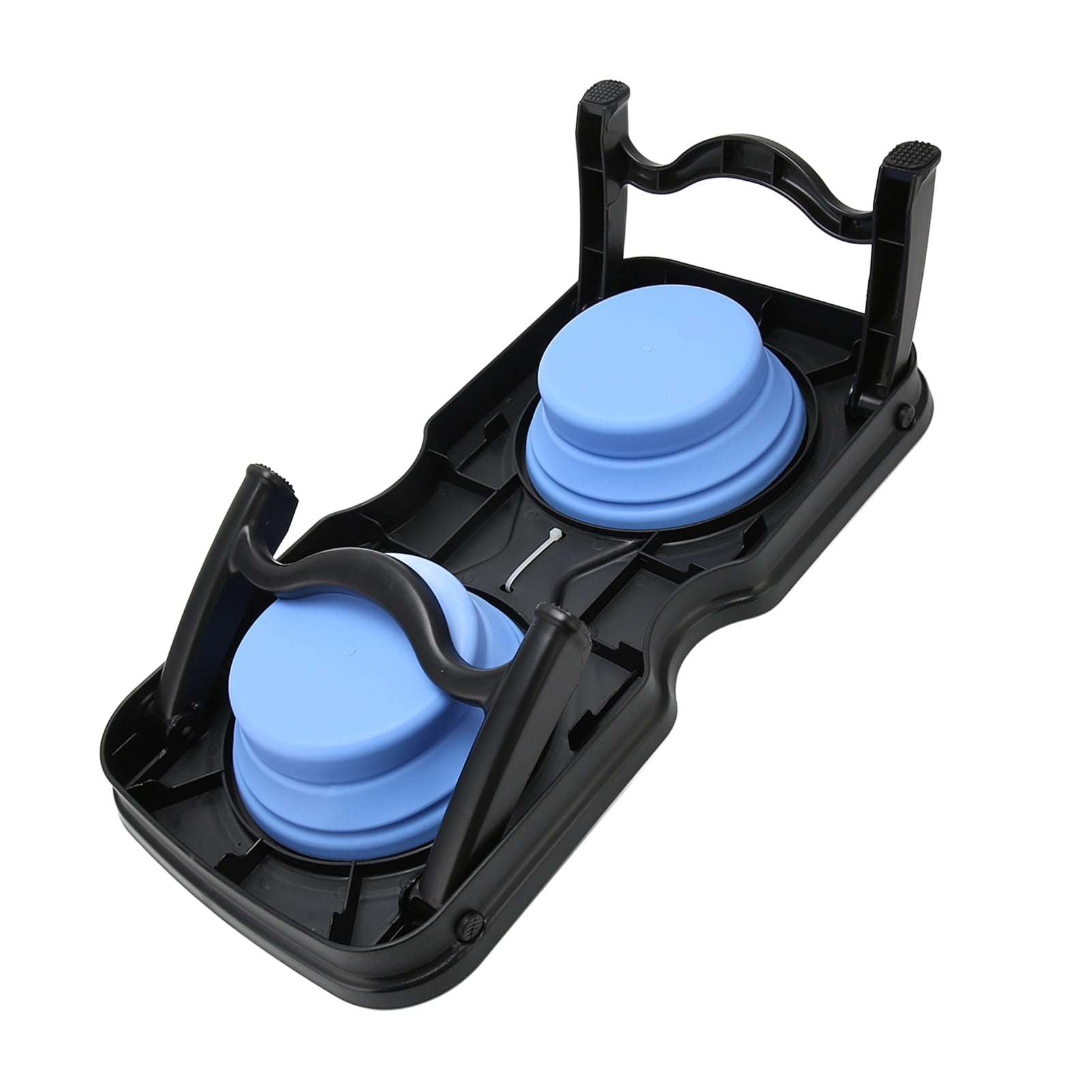 Rupoun Foldable Elevated Dog Bowls Portable Double Raised Feeding Station with Stand for Outdoor Camping Travel, Large Blue (16.9 in / 43 cm)