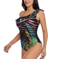 thumbnail image 3 of Picia Dragon with Colorful Tail Pattern Women's One Piece Swimsuits,One Shoulder Swimwear Asymmetric ,Ruffle Monokinis Bathing Suits,High Waisted Flattering Bathing Suits-Large, 3 of 8