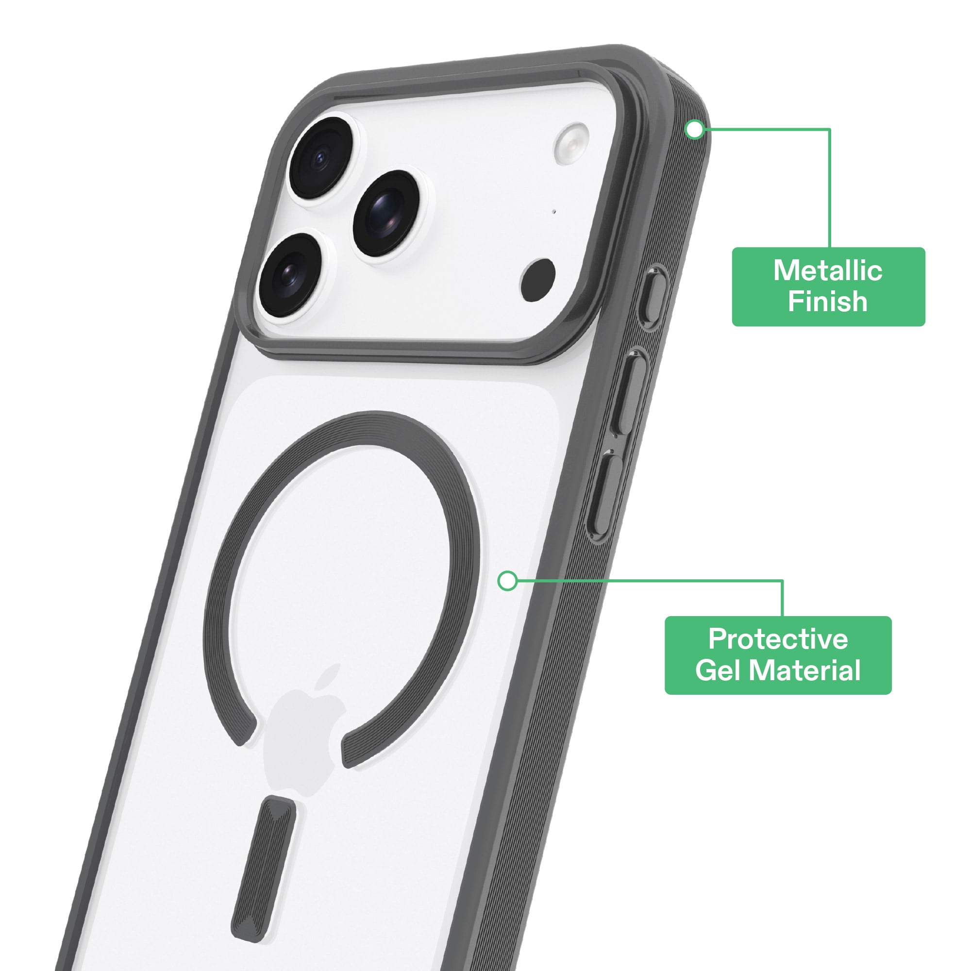 onn Phone Case for iPhone 18 Pro Max / 17 Pro Max, MagSafe Compatible - Clear/Metallic Gray