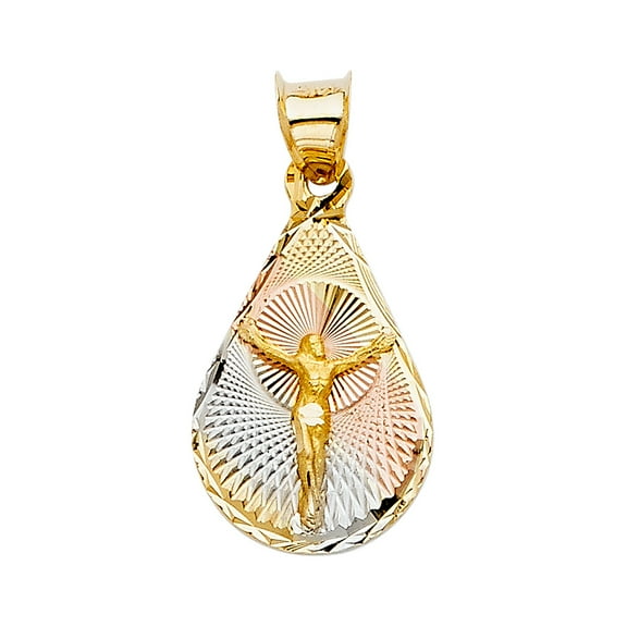 14K 3C Gold Diamond cut Jesus Stamp Religious Pendant | Tri Color Gold Charm Pendant for Necklace Chain | Gift for Men Women | 20 x 12 MM | 1.1 grams