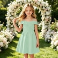 thumbnail image 2 of Glisme Big Girls Dress Solid Color Short Sleeve Off The Shoulder Back To School Formal Princess Girls Dresses, 2 of 4