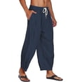 thumbnail image 3 of COOFANDY Men's Baggy Harem Pants Drawstring Cotton Linen Trousers Capri Yoga Beach Pants with Pockets, 3 of 4