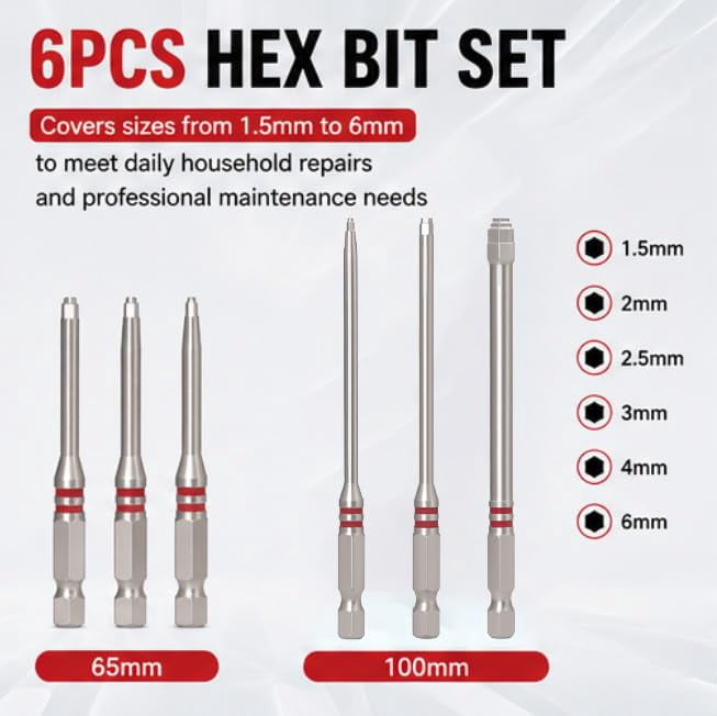 6-Piece Pagoda Shaped Drill Bit, Pagoda Hex High-Magnetic Screwdriver Bit Set, One Single Tool Firmly Fastens Nuts from 1.5mm to 6mm, Compatible with Drills and Wrenches (12PCS)