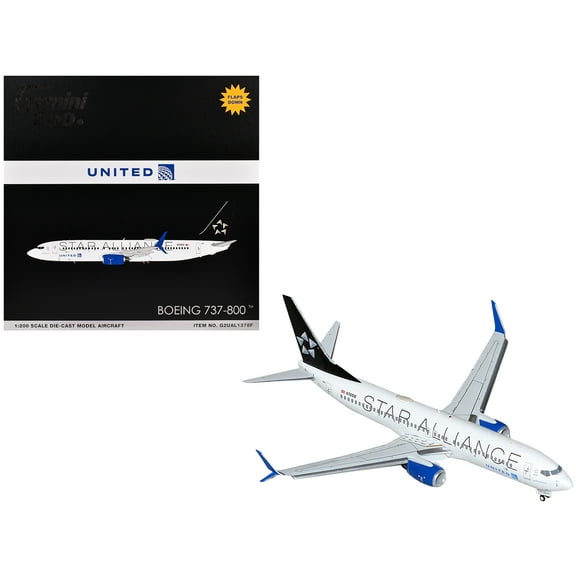 Boeing 737-800 Commercial Aircraft with Flaps Down "United Airlines Star Alliance" (N76516) White with Black Tail "Gemini 200" Series 1/200 Diecast Model Airplane by GeminiJets