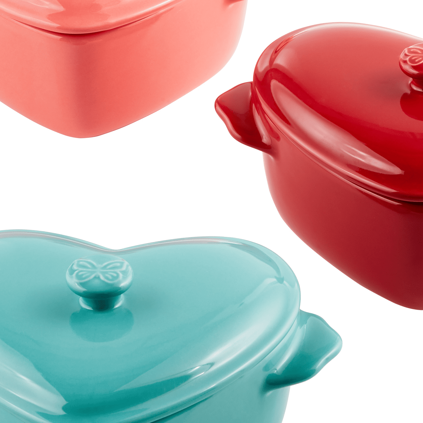 3 Multi Colored Mini Hearts Ceramic Baking Dish with Lid, The Pioneer Woman 6.45"