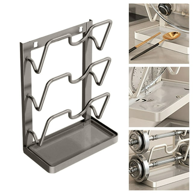 Kitchen Lid Storage Rack With Tray Lid Organizer Rack For Counter U Shaped Lid Holder Steel Spoon Stand While Cooking Space (2 Styles)