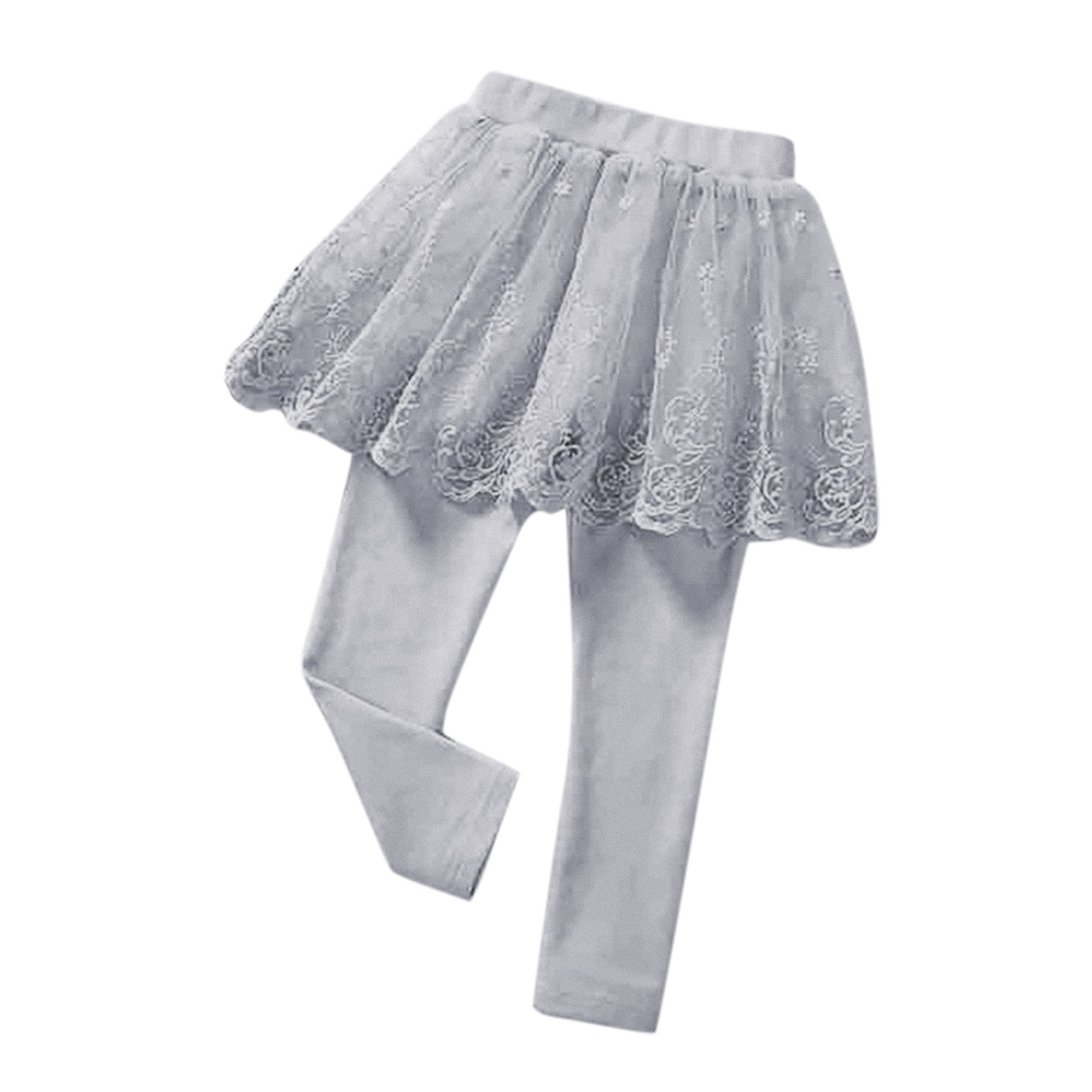 asjyhkr Toddler Girls Leggings with Lace Skirt Kids Comfy Dancewear Casual Footless High Waisted School Wear Trousers(5-6 Years Gray)