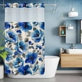 thumbnail image 6 of Blue Flower No Hooks Shower Curtain with Snap-in Liner Watercolor Gradient Blue White Floral Grey Leaf Linen Texture Shower Curtains for Bathroom, Waterproof, Easy Install, Washable 54"x78", 6 of 9