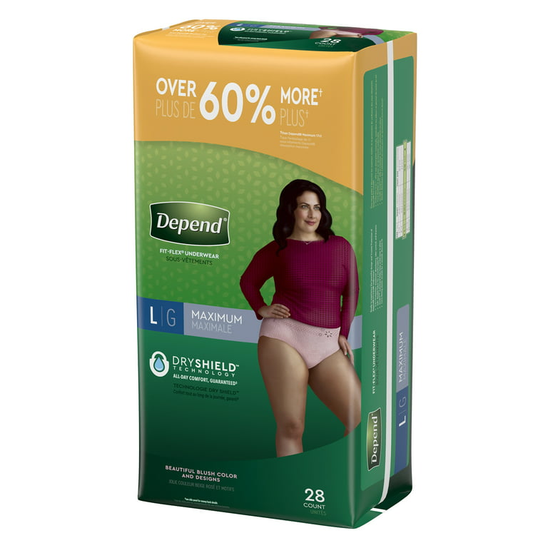 Depend FIT-FLEX Disposable Underwear Female Pull On with Tear Away Seams  Large, 53743, 56 Ct