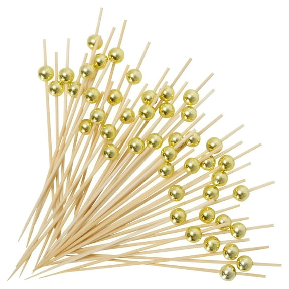 BPPEG 100PCS Fancy Toothpicks for Appetizers,Gold Cocktail Picks for Party Decoration,Appetizer Skewers for Charcuterie,Sandwiches,Burgers,Fruit - 4.7 inch