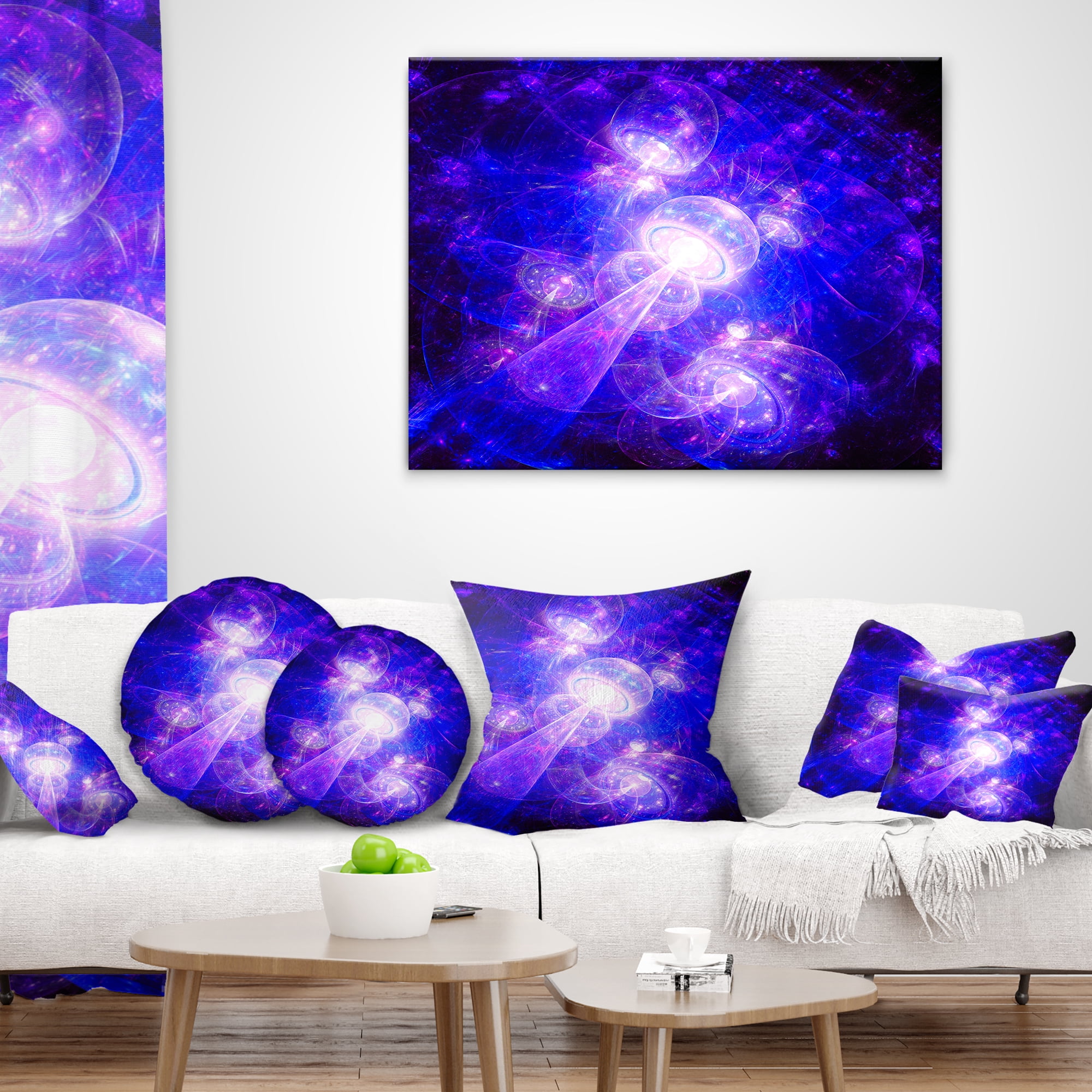 Designart Bright Blue Fractal Space Theme - Abstract Throw Pillow - 12x20