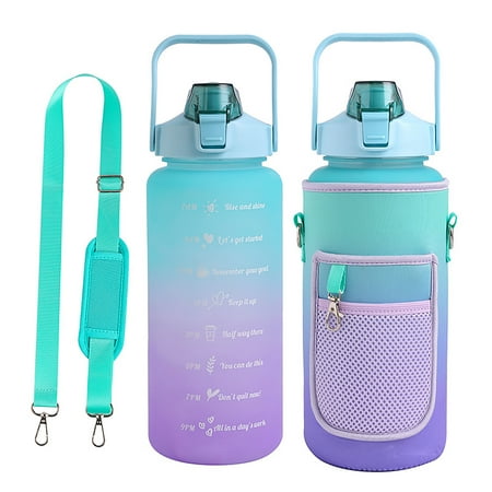 

Half Gallon Water Bottle with Sleeve & Strap 64 OZ Water Bottle Motivational with Straw & Time Marker to Drink Leakproof Tritan BPA Free Workout Gym Sport Water Jug Women Men with Neoprene Holder