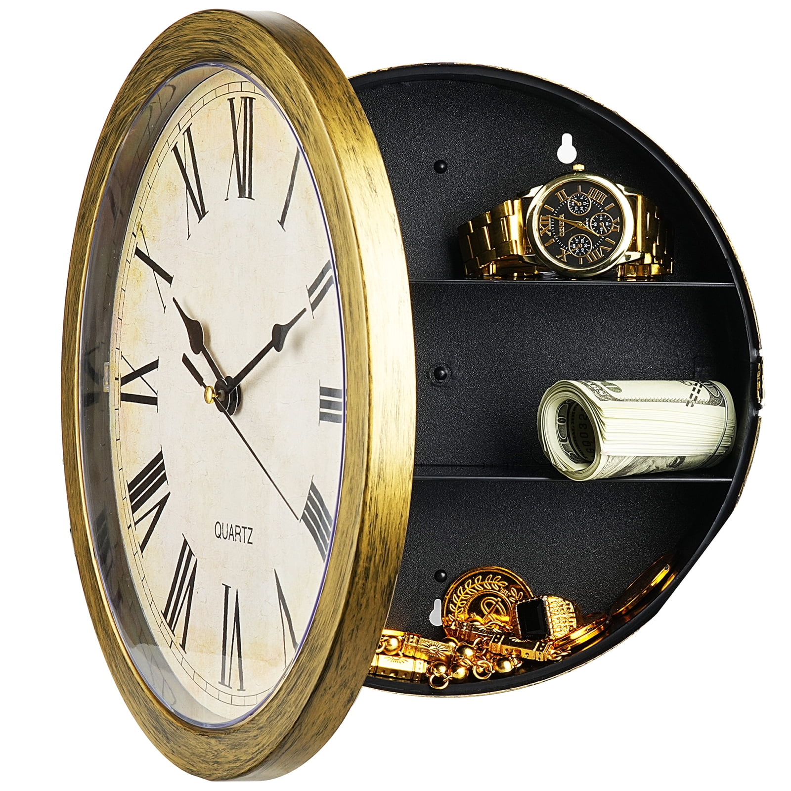 Wall Clock Hidden Safe, 10in Wall Safe Clock Concealment Furniture with