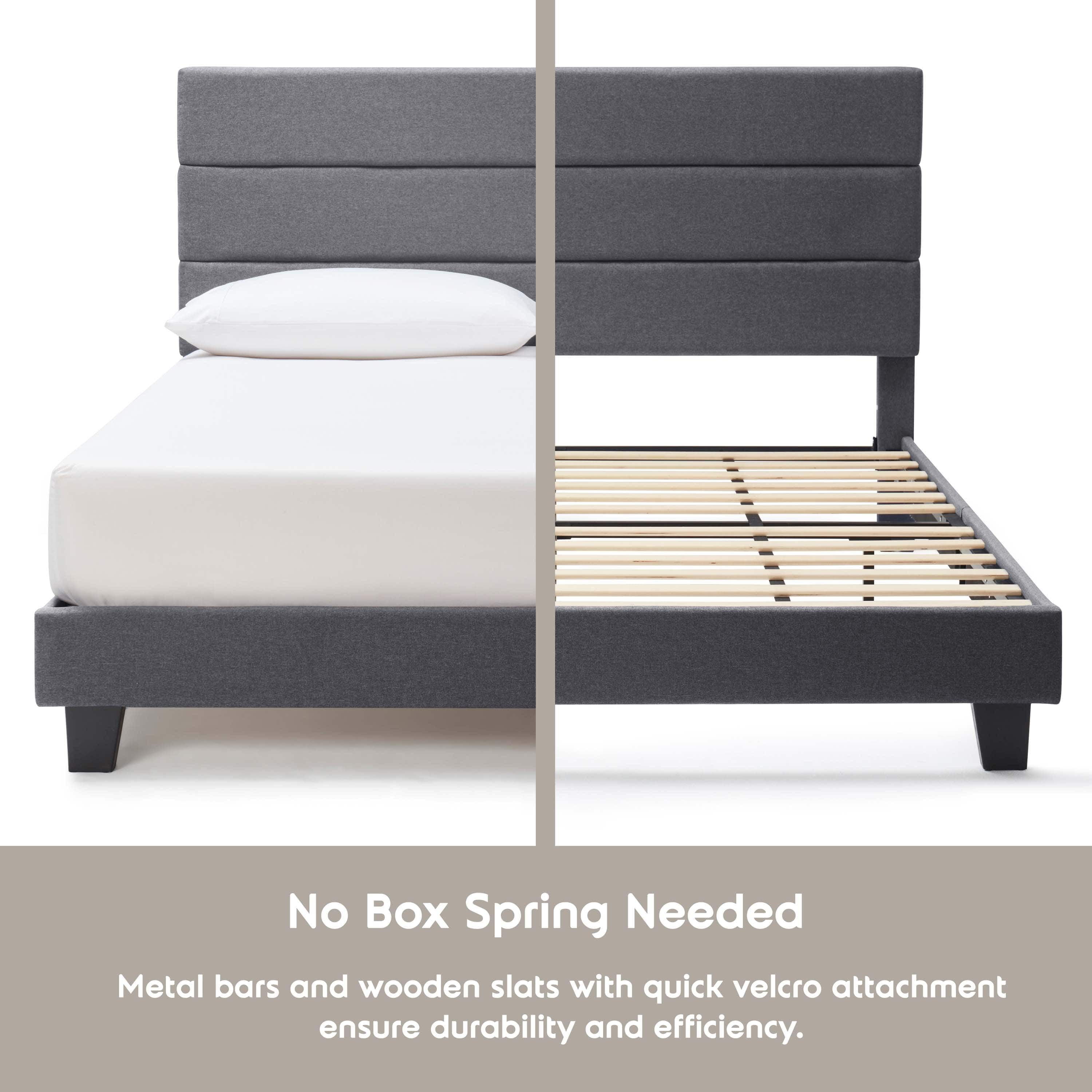 Lammaloe Full Size Platform Bed Frame with Horizontal Channel Upholstered Headboard, Grey, Full