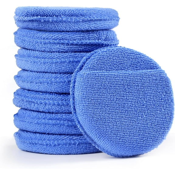 8 Pcs Soft Car Wax Applicator Pad, Microfiber Applicator Pads Detailing with Finger Pocket, 5" Diameter Polishing Pads for Any Cars, Truck, Boat, Motorcycle and RV (Blue)