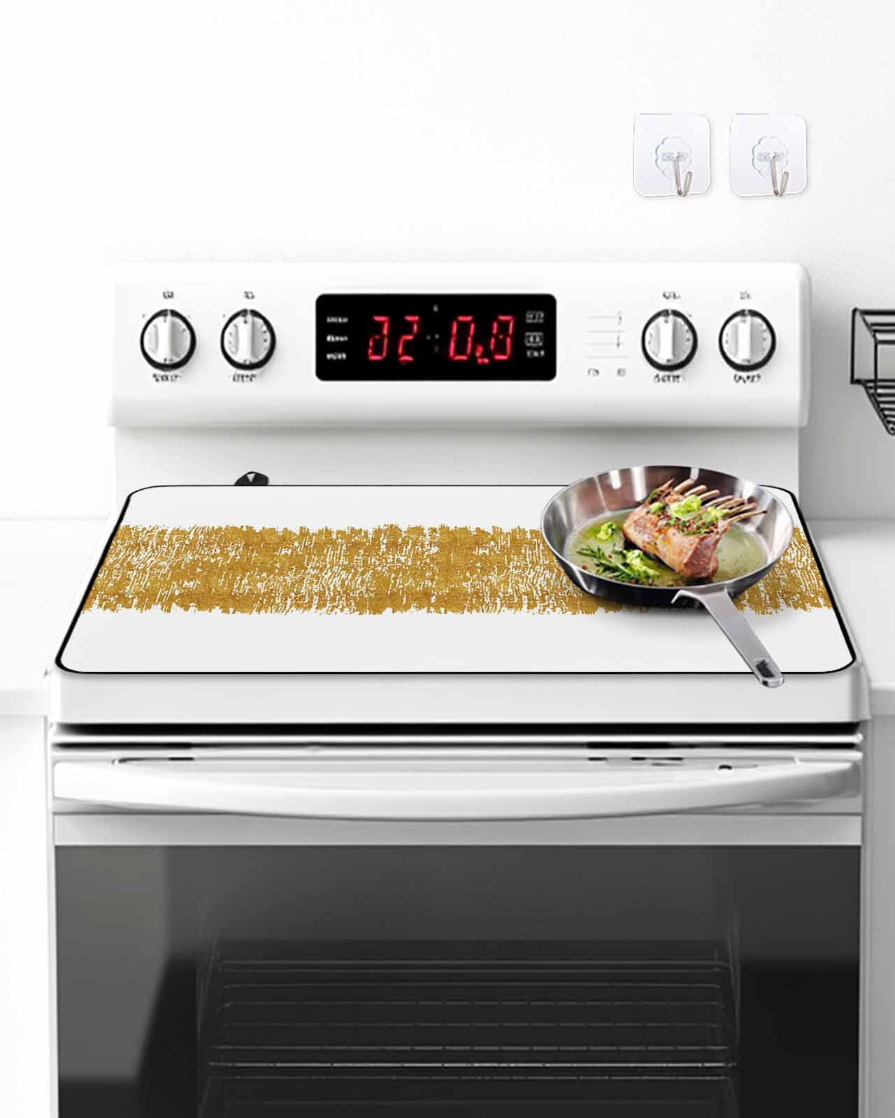 Stove Top Covers for Electric Stove, Farmhouse Brown Glass Stovetop Cover Protector, Retro Modern Abstract Art Induction Cooktop Protector Oven Mat for Kitchen Countertop 24"x21"