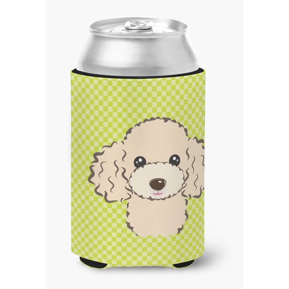 Checkerboard Lime Green Buff Poodle Can or Bottle Hugger