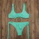 thumbnail image 4 of Conjunto de traje de baño de bikini sexy para mujer con estampado de cuadros y nudo frontal, 4 of 6