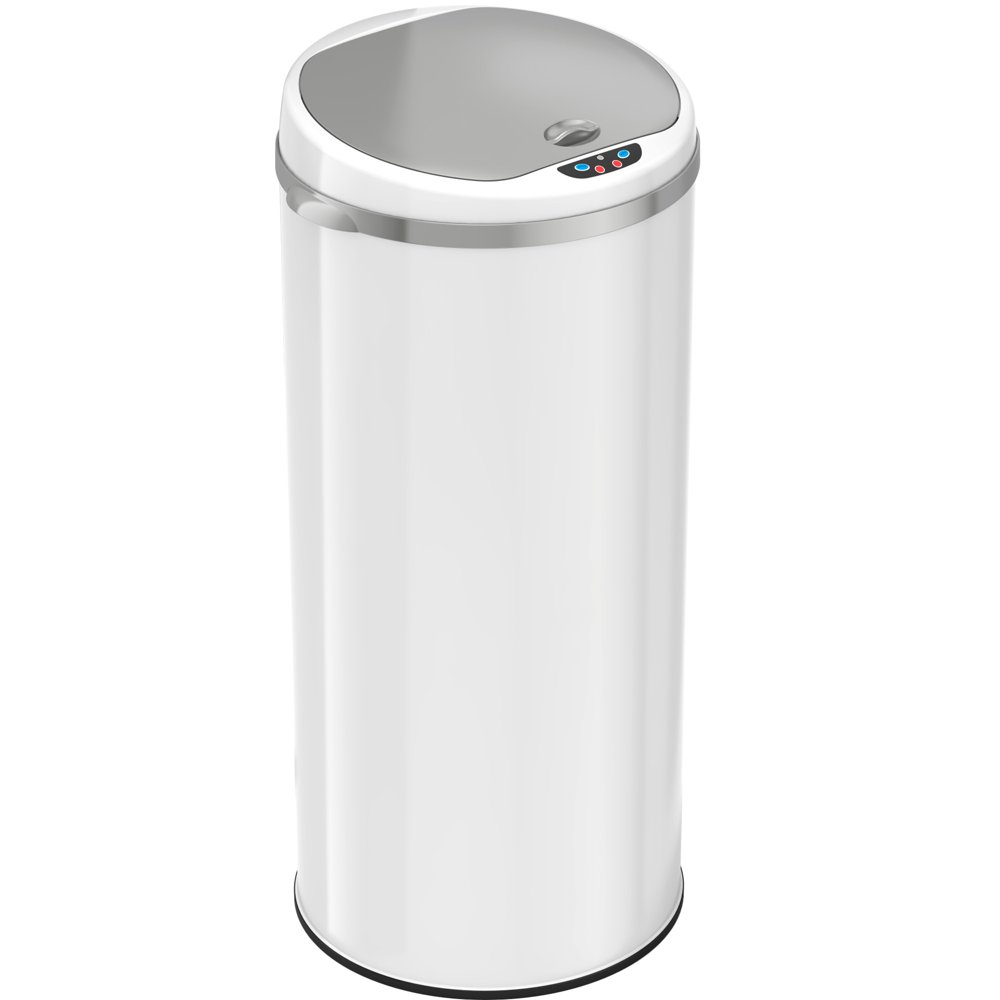 iTouchless 13 Gallon Round Sensor Trash Can, Pearl White, with
