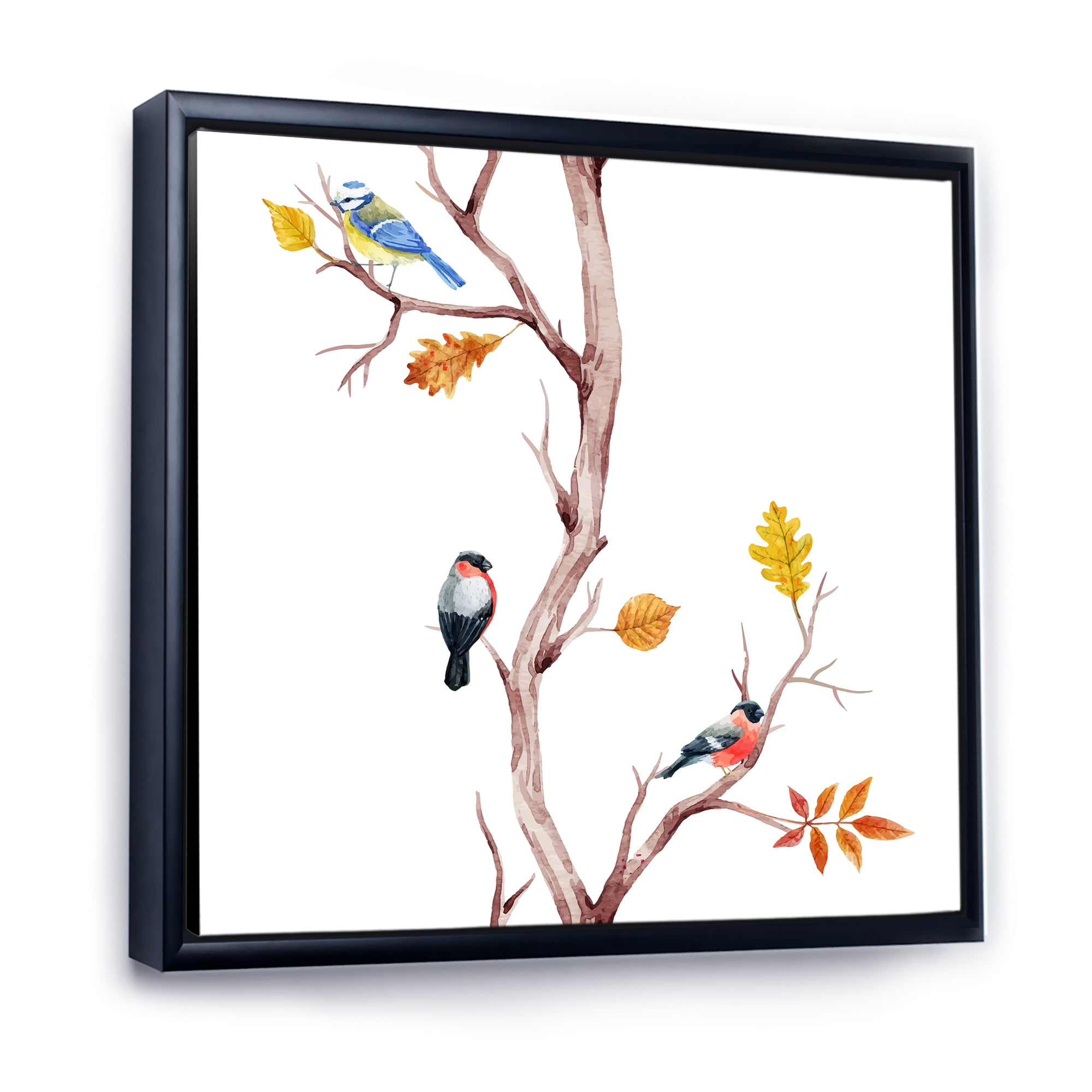 Designart 'Little Birds Sitting On The Tree Branches IV' Traditional Framed Canvas Wall Art Print