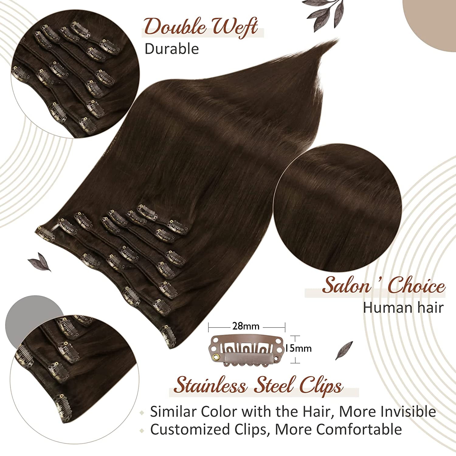 Full Shine 10 Inch Brown Clip in Hair Extensions Human Hair #4 Medium Brown  7Pcs 100 Grams Full Head Remy Hair for Women Adult