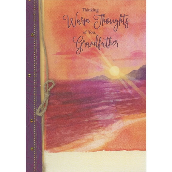 Designer Greetings Thinking Warm Thoughts: 3D Purple Side Border with Orange Gems and Brown String Hand Decorated Father's Day Card for Grandfather