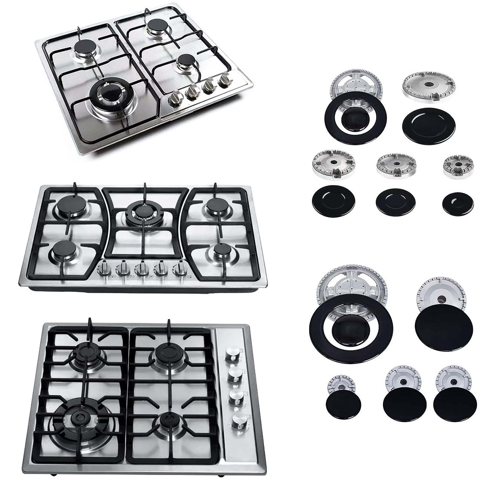 Metal Stove Burners and Knob Set Cooktop Burners Heads and Control Knobs Ranges Burners Caps Metal Texture for Stove