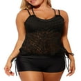 thumbnail image 1 of Women 2Pcs Conservative Swimsuit  See-Through Spaghetti Strap Beach Vest Tops+High Waist Shorts, 1 of 6