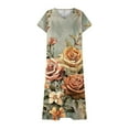 thumbnail image 4 of GaThRRgYP Casual Comfort Dress Women Everyday,Women's Fashionable Printed Short Sleeved V-neck Dress Long Skirt Multicolor XL, 4 of 5