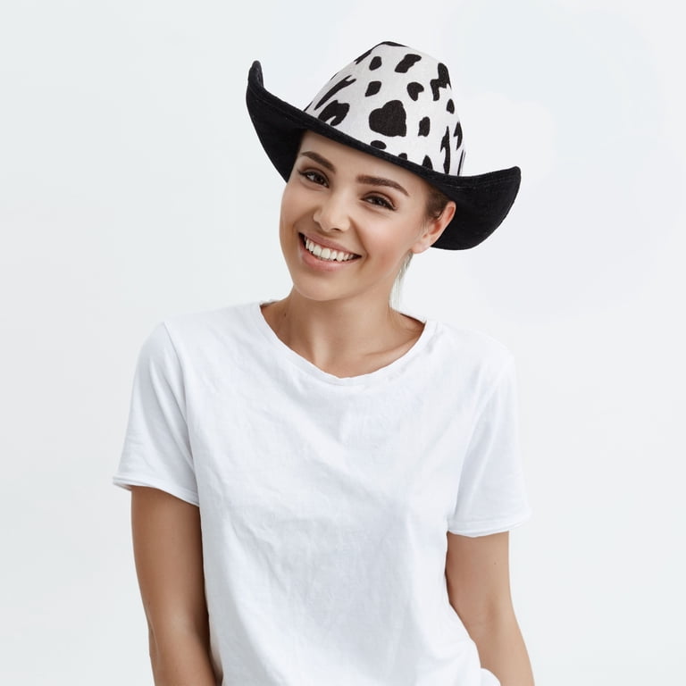 ? New Unisex Men\'s Cowboy Women\'s Cowgirl Cow Print Hat Cow Pattern Hat Black & White Felt Hat - Etsy main image 4