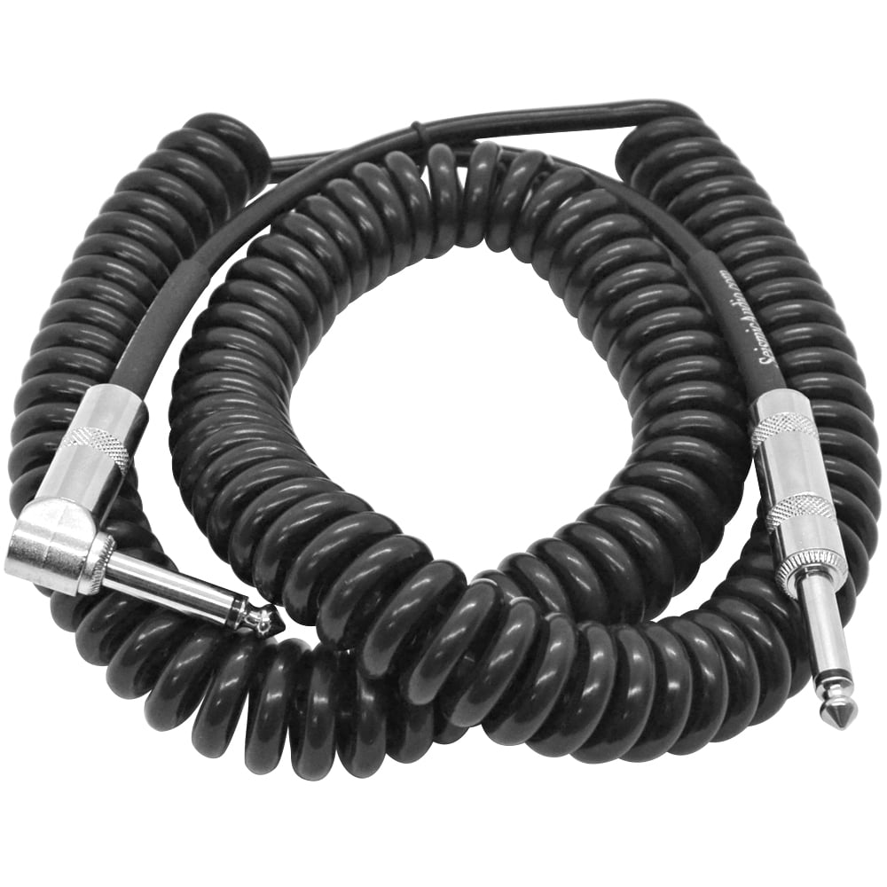 SAGCURLRT30-30 Foot Coiled Guitar or Instrument Cable Right Angle 1/4 Inch TS to Straight Connectors 30 Guitar Cord Seismic Audio 