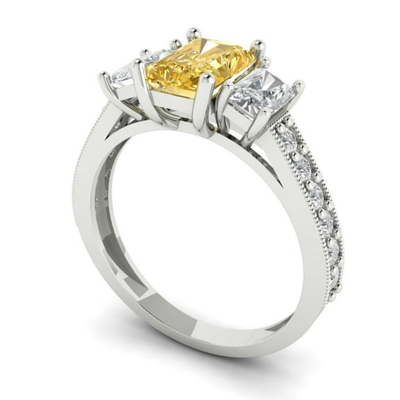 1.88 ct Emerald Cut Natural Citrine Three-Stone Engagement Ring for Women in 18K White Gold