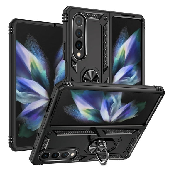 Designed for Samsung Galaxy Z Fold 4 5G Case, Military Grade Protective Phone Case Cover with Enhanced Metal Ring Kickstand [Support Magnet Car Mount] Compatible with Z Fold 4 5G, Black